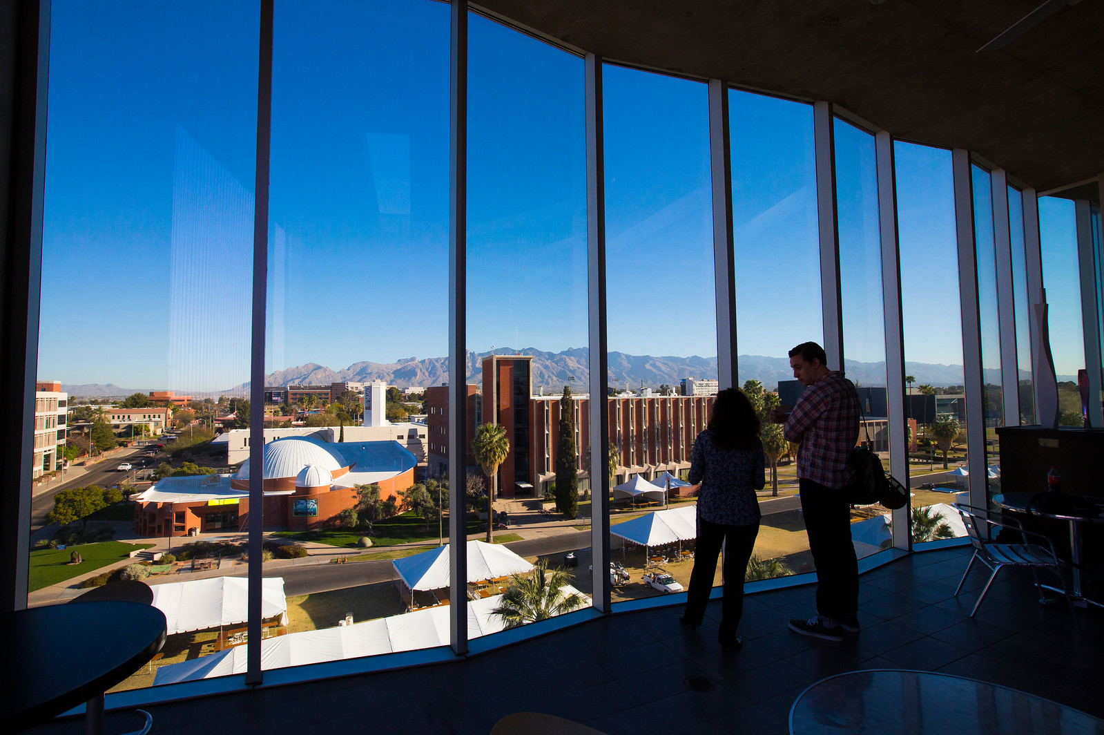 A view of the campus from a high window